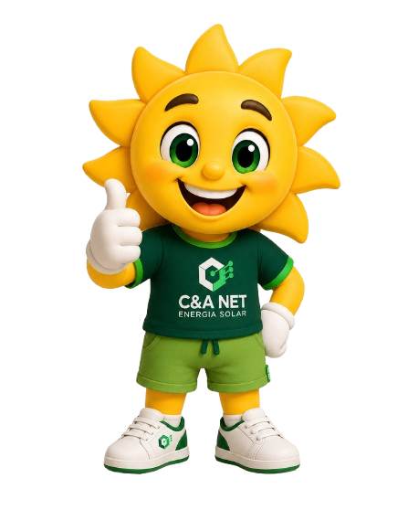 Solzito, mascote solar da C&A NET, dando jóia